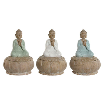 Decorative Figure Home ESPRIT White Green Turquoise Oriental 11 x 11 x 15 cm (3 Units)