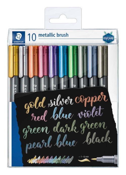 Staedtler Pack 10 Markers Permanentes - Punta Pincel - Trazo 1-2MM Aprox. - Capuchon With Clip - Colours Metal — image 1