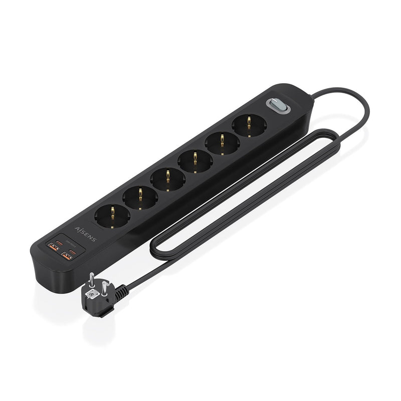 Aisens Power Strip With Switch ASPS-2A2C17-BK 6 Sockets Power 2 USB 2 USB Type-c Cable 1.4M Black