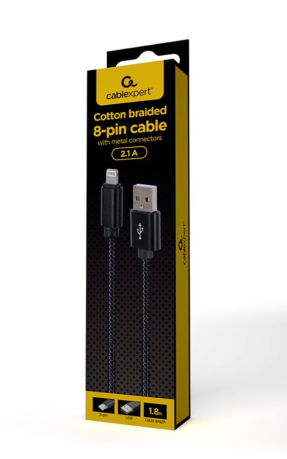 Gembird Cable Trenzado Algodón 8 Pines With Connectors Metálicos, 1,8M, Black CCDB-MUSB2B-AMLM-6