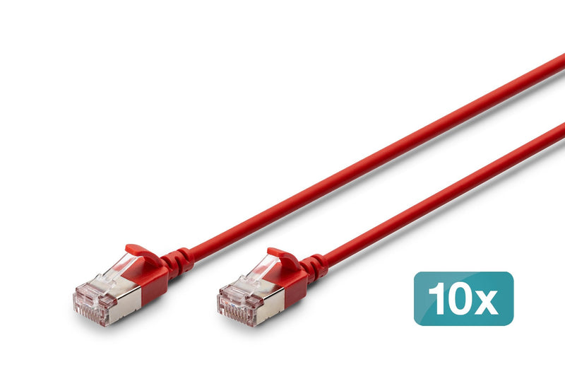 Digitus Network Cable CAT.6A F/FTP Slim 3M Rojo 10 Unidades
