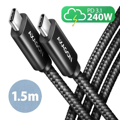 Axagon Cable USB-C To USB-C 1.5M 240W/Braid Blk BUCM2-CM15AB — image 1