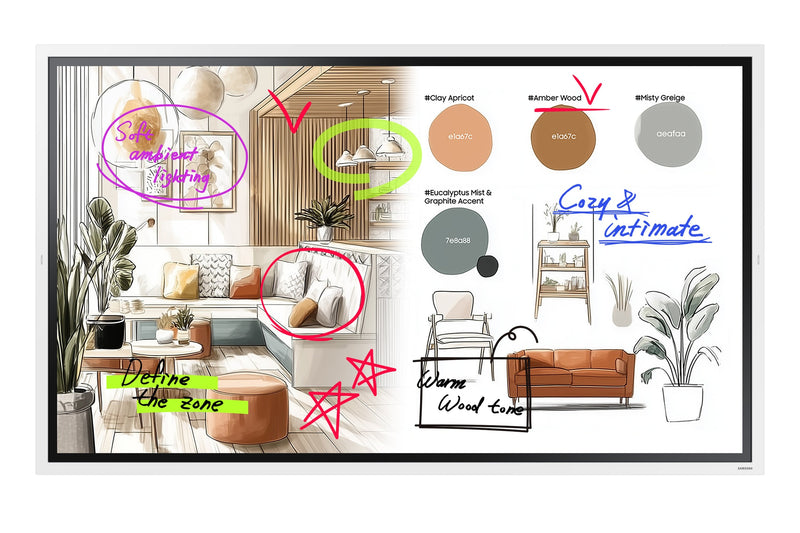 Samsung Whiteboard WM65FX Blanco Interactive 165,1CM (65) 3840 X 2160 Pixels Pantalla Touchscreen Gris Blanco HDMI