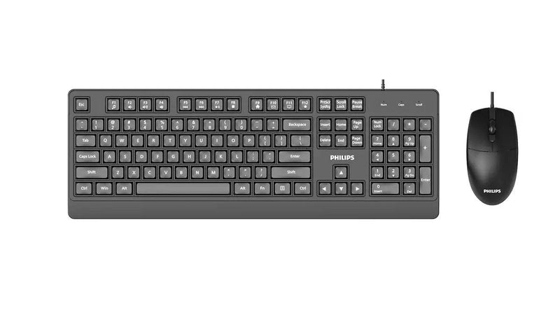 Philips Keyboard And Mouse SPT6247B USB Cable 2.0 1200 DPI Atajos Multimedia Black Ergonomico