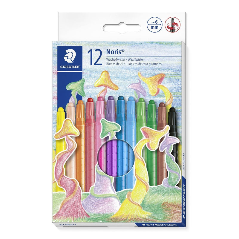 Staedtler Noris 221 Pack 12 Ceras Giratorias - Diametro 6MM - Resistencia a Rotura - Colorantes Alimenticios -