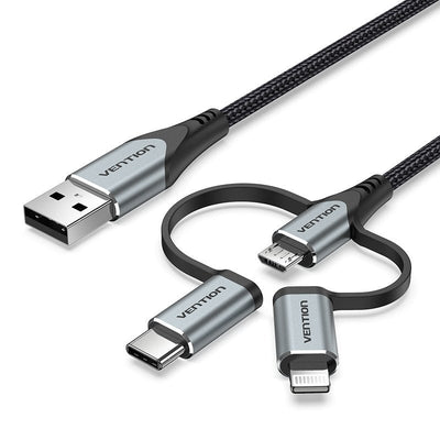 Vention USB Cable Type-c Cqjhf USB Male USB Type-c Male Microusb Male Lightning Male 1M Grey — image 1