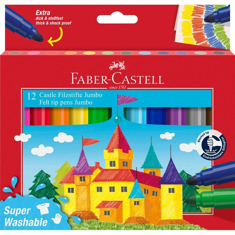 Faber-castell Jumbo Pack 12 Markers Punta Gruesa - Ink With Base Water Washable - Colours Surtidos