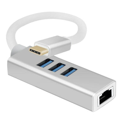 Helos Hub, USB 3.1 Tipo-cst. /3x USB + RJ45 Gigabit Ethernet, Premium, Silver — image 1