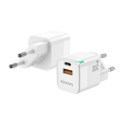 Aisens Charger GaN 30W - 1x USB-C PD 3.0 QC4.0 - 1x USB-A QC3.0 White — image 1