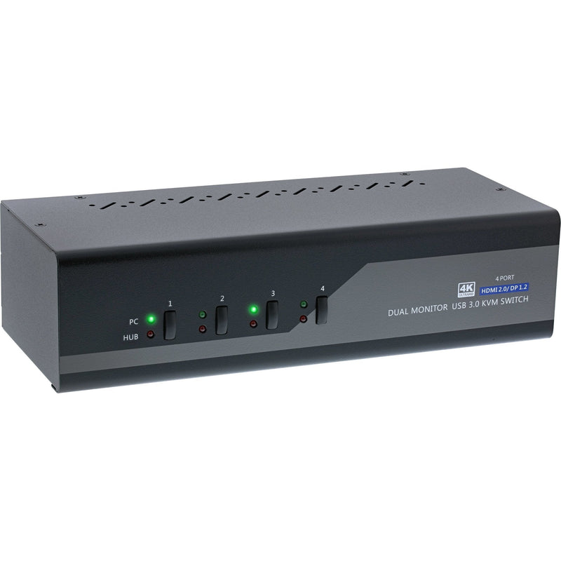 Inline Switch KVM , 4 Ports Monitor Double DP 1.2 + HDMI 2.0, 4K, USB 3.0, Audio