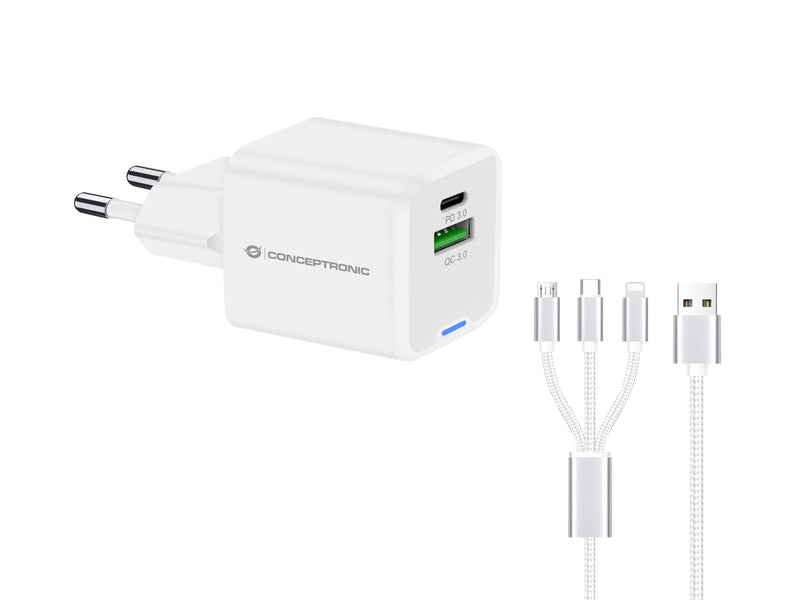 Conceptronic Charger 2PORT 33W,1x USB-C,1x USB-A + 3-IN-1 Sw