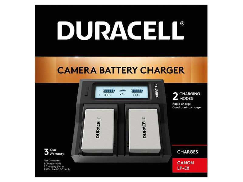 Duracell LED Dual Dslr Battery Charger For Canon LP-E8 DRC6104