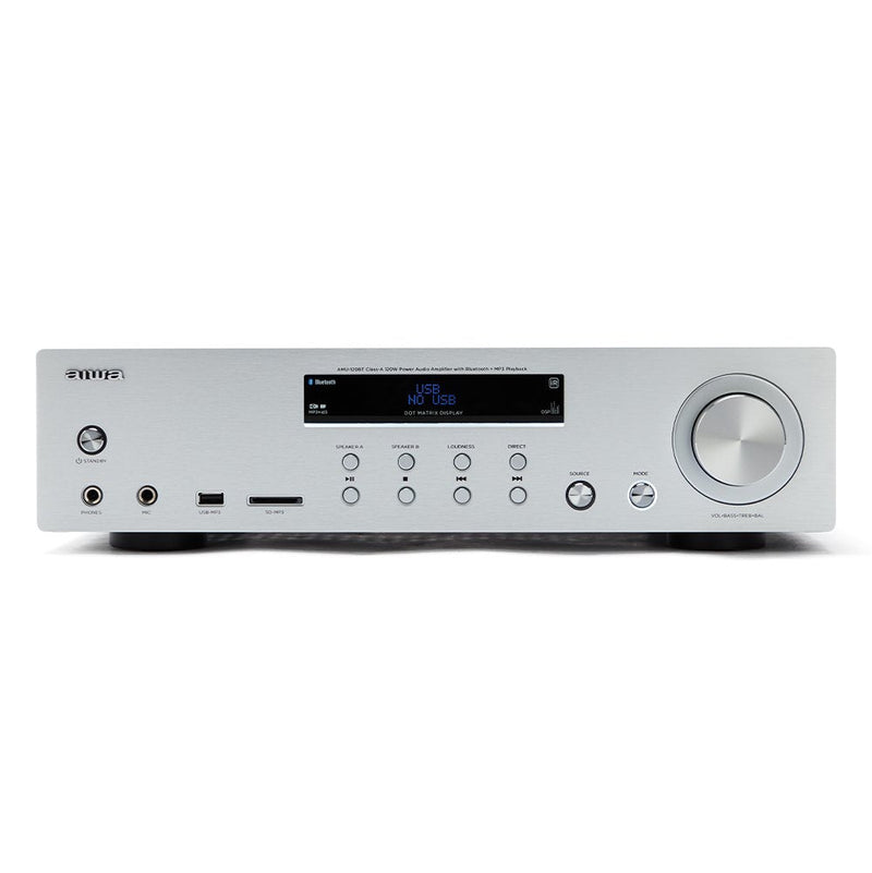 Aiwa Amplifier AMU-120BT Silver 2XCANALES/Chasis Metal/2XOUT 60W/Bt 5.0/USB/SD AMU-120BTSR