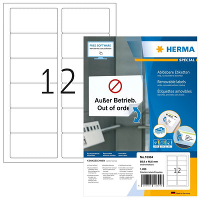 Herma Labels A4 White 88,9X46,6MM Removable Paper 1200 Pieces — image 1