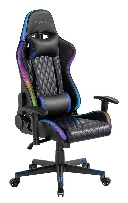Gaming Chair, W Lumbar Support, RGB Lights, Black Blue