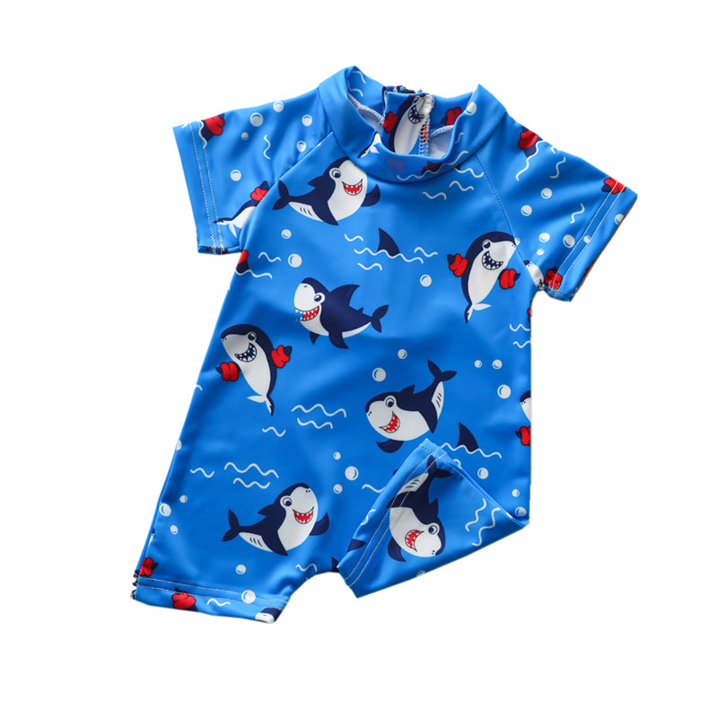 New Boys' Short-sleeved Blue Shark One-piece Romper