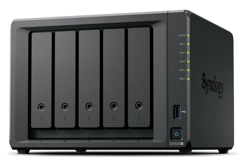 Synology NAS Diskstation DS1525 + Server Almacenamiento Ryzen Embedded V1500B 8GB DDR4 0TB Black
