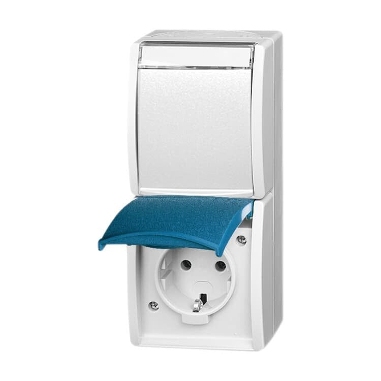 Busch Jaeger - Ocean - Socket Power Cover Abatible Campo Rotulación 2-VÍAS - Ap Grey Blue Verdoso*