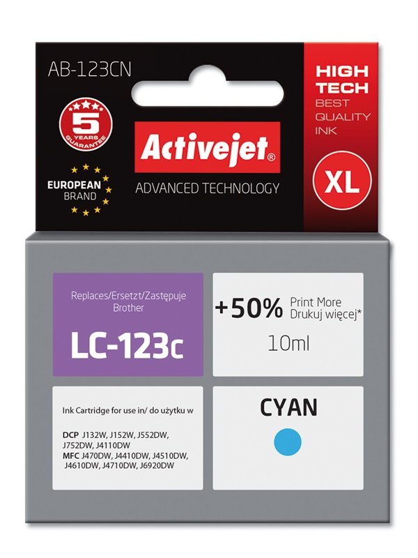 Activejet Ink AB-123CN (reemplazo Brother LC123C / 121C - Supreme - 10ML - Cyan