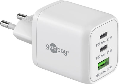 Goobay 64754, Charger 1x USB-A + 2x USB-C 65W White — image 1