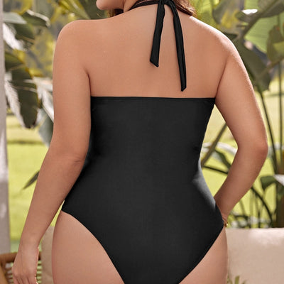 New Arrival Womens Plus-size Halter-neck Solid-color Sexy Bodycon Swimsuit