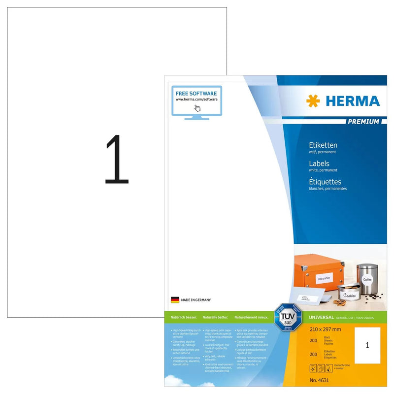 Herma Labels Premium A4 White 210X297 Mm Paper 200 Units