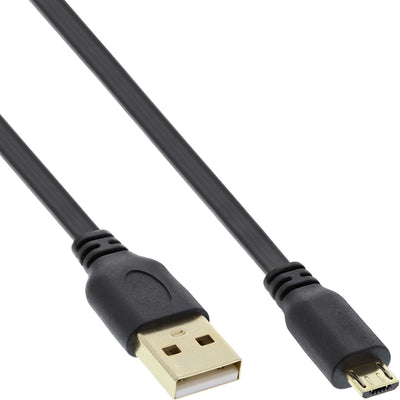 Inline Micro USB 2.0 Cable Flat USB a Micro-b Black / Gold 3M — image 1