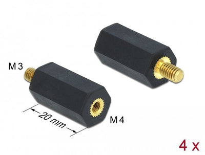 Delock Abstandshalter M4 X M3, Sechskant, Innen / Aussen, 20MM Black 4 Pieces — image 1
