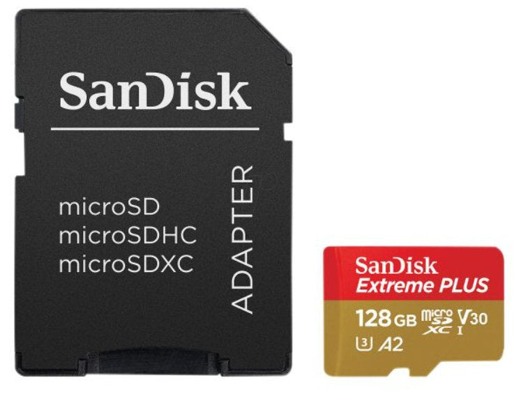 SanDisk Extreme Plus Memory Card Flash Adapter Microsdxc a SD Included 128GB A2 / Video Class V30 / Uhs-i U3 /