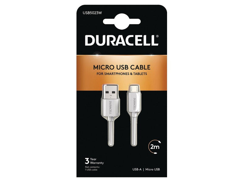 Duracell USB Cable 2.0 USB5023W USB Male Microusb Male 2M White