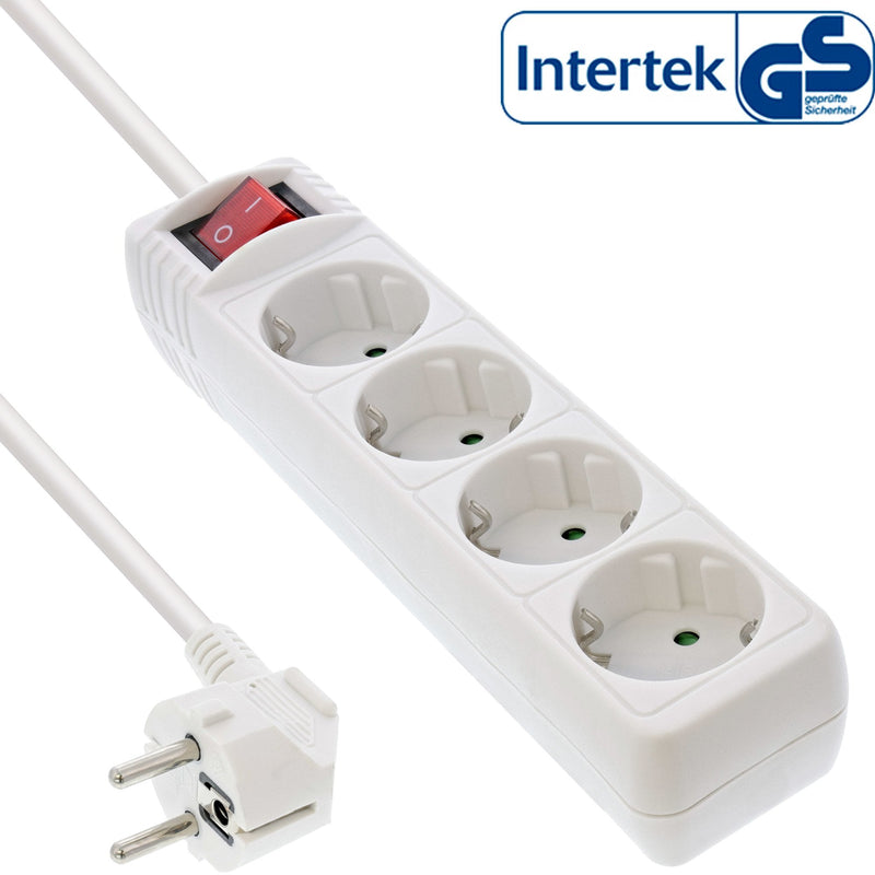 Inline Power Strip Type F 4 Ports With Switch + Seguro Children White 5M