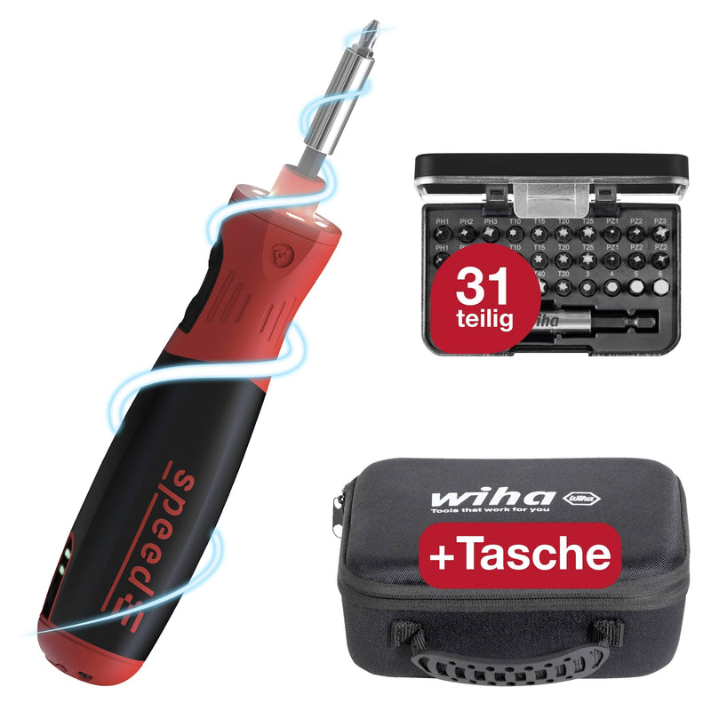 Wiha Screwdriver Eléctrico Speede Pocketdrive, 31 Pieces Screwdriver Black/Red With Box Of Puntas And Bag 4579