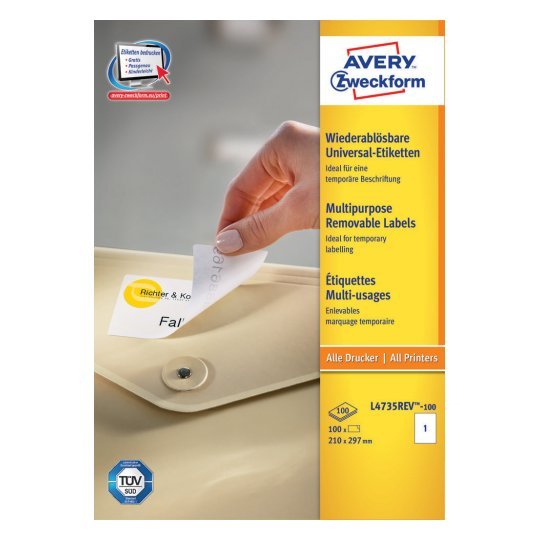 Avery Zweckform Labels L4735REV-100 White 210,0 X 297,0MM