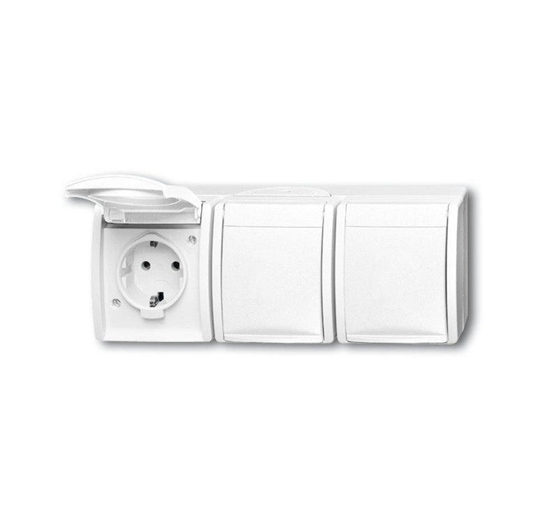 Busch Jaeger Bj 2300 3EW-54 3VÍAS Socket Power M.tapa Abatible Waagerecht Ocean IP44 White Alpino