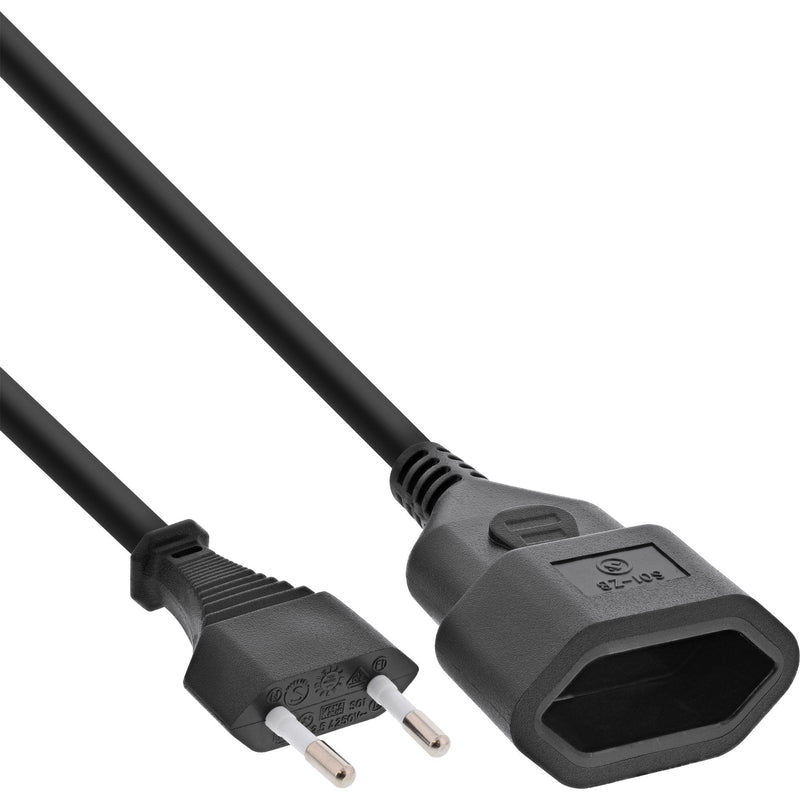Inline Euro Type C Plug Power Extension Male a Female Black 3M