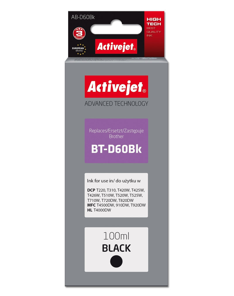 Activejet Ink AB-D60BK Spare Part Brother BT-D60BK Supreme 100ML Black