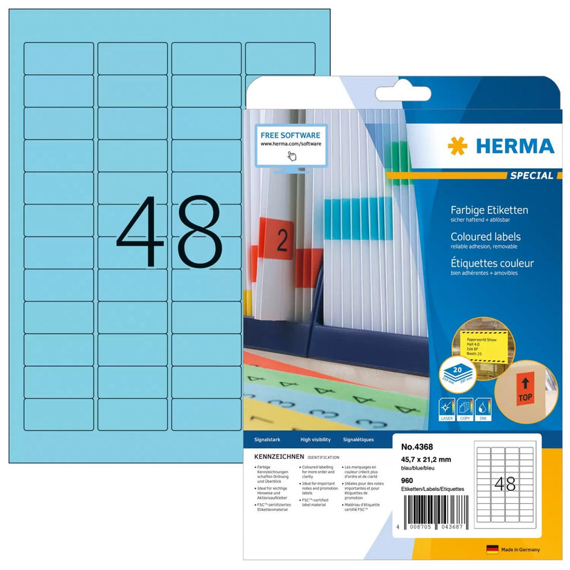 Herma Labels A4 Blue 45,7X21,2MM Paper Matte 960 Units