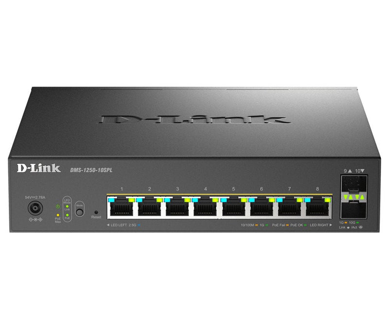 Switch Gestionable D-link DMS-1250-10SPL 8X Multigigabit 2.5G PoE + 2X10G Sfp + 120W
