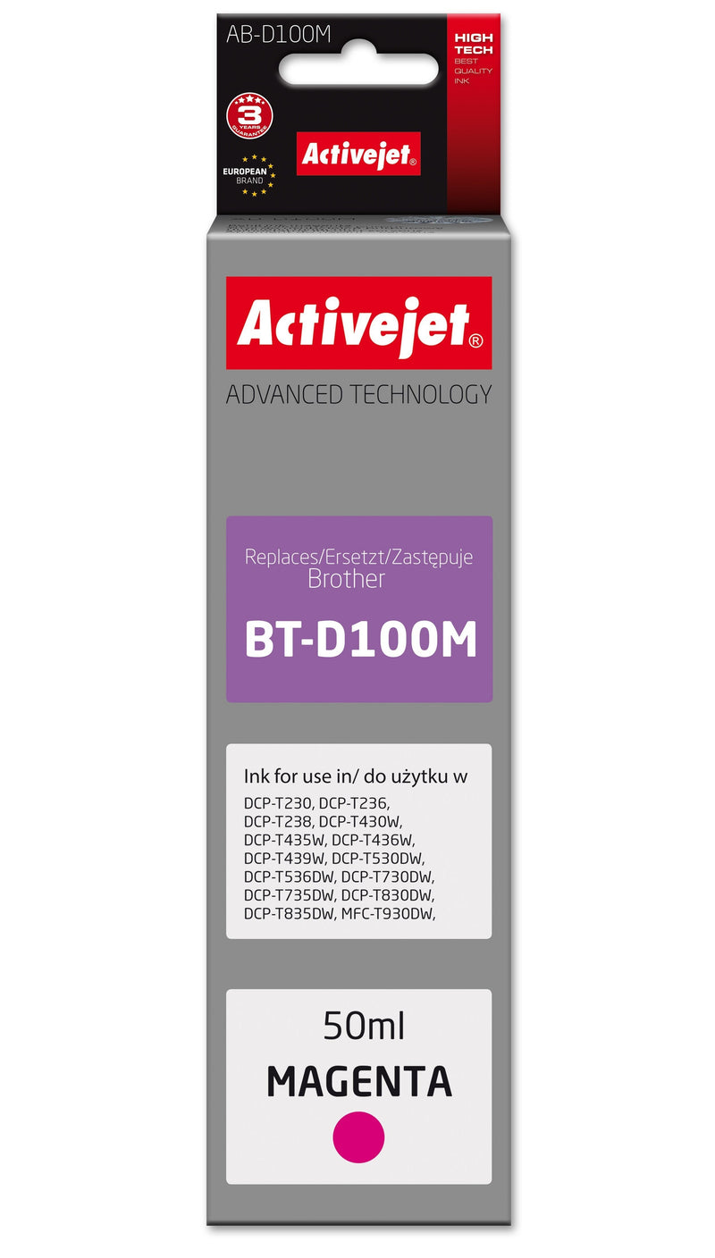 Activejet AB-D100M: Ink Cartridge Printer Brother, Replacement Brother BT-D100M, Supreme, 50ML, Púrpura