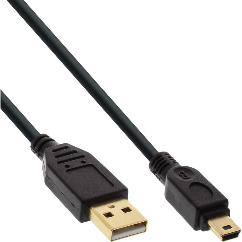 Inline USB 2.0 Mini Cable Type a Male a Mini-b Male 5 Pines Black / Gold 0,5M