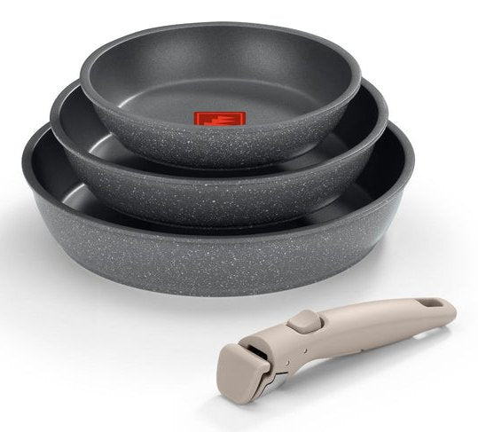 Monix Pack 3 Sartenes + Tirador Removable One Click Pietra M831303 Ø20CM Ø24CM Ø26CM Aluminium Forjado Apta Ind