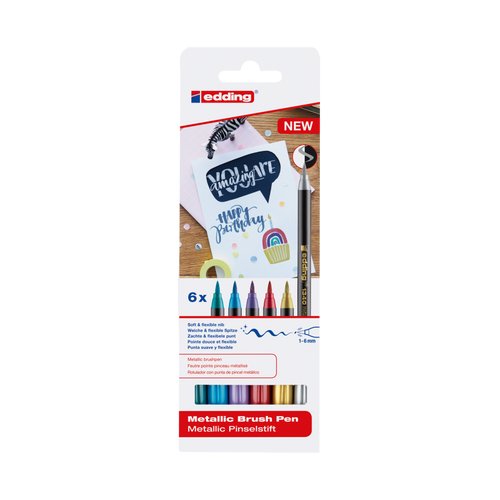 Edding 1340 Brush Pack 6 Markers - Punta Pincel Flexible - Trazo 1-3MM - Ink With Base Water - Colours Oro, — image 1