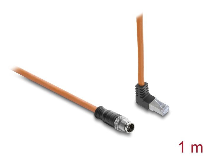 Delock M12 Cable X-kodiert 8 Pin Connector Male Recto a RJ45 Connector Male Según Arriba Angulado S FTP Apanta