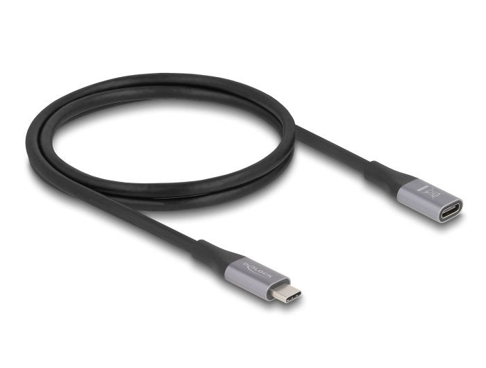 Delock USB 40Gbps Cable Alargador USB Type-c™ Connector Male a Female PD 3.1 240W 1M Grey Metal