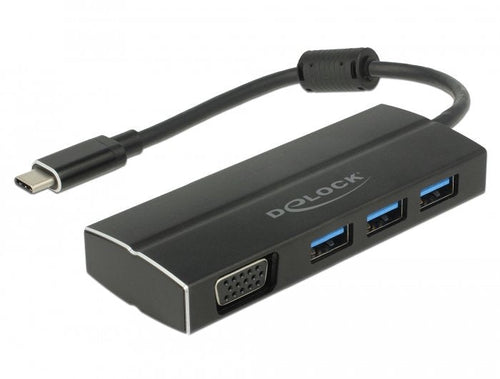Delock Hub USB 3.2 Gen 1 Multiport Connector USB-C 3x USB-A + VGA Socket USB Hub Black, 15CM 63932 — image 1