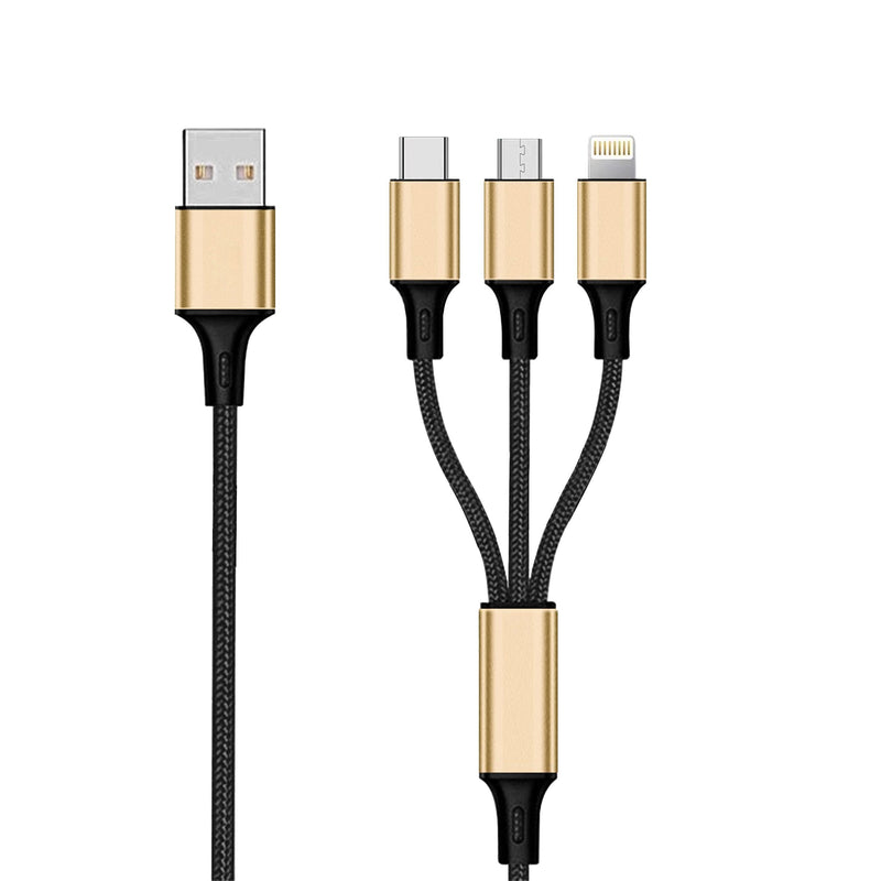 2GO 3IN1 USB Cable Charging Micro-usb, Apple, Typec Nylon 1,5M Gold