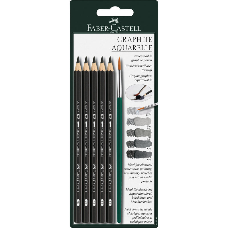 Faber Castell Set Of 5 Pencils Graphite Acuarelables + Pincel -blister 6 Pieces