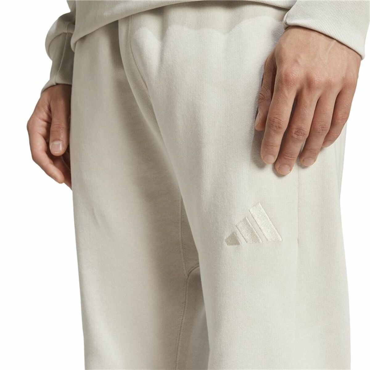 Long Sports Trousers Adidas All Szn French Terry Regular Tapered White Beige Men