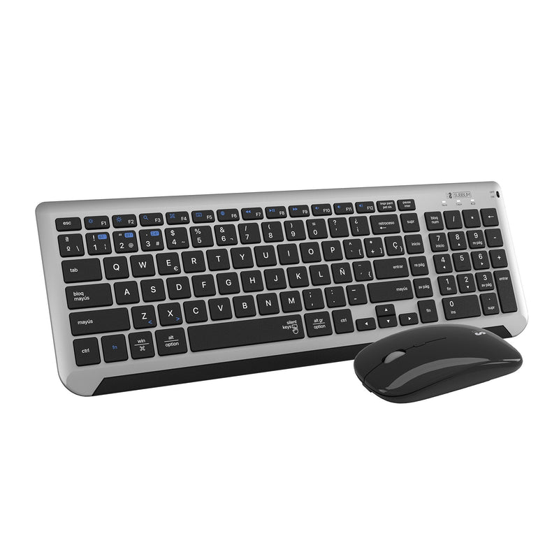 Subblim Teclado Y Inalámbrico Ratón Combo Dual Prestige Extendido Gris Y Negro Spanish