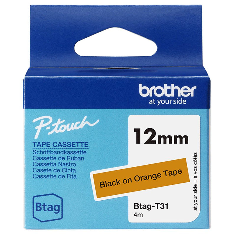 Brother Tape Labels BTAG-T31 12MM, Black Sobre Orange No Laminated BTAGT31